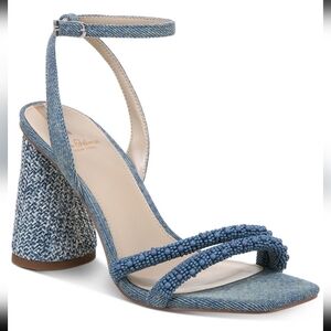 SAM EDELMAN KIA BLUE BEADED STRAPPY SANDALS SZ 7 1/2